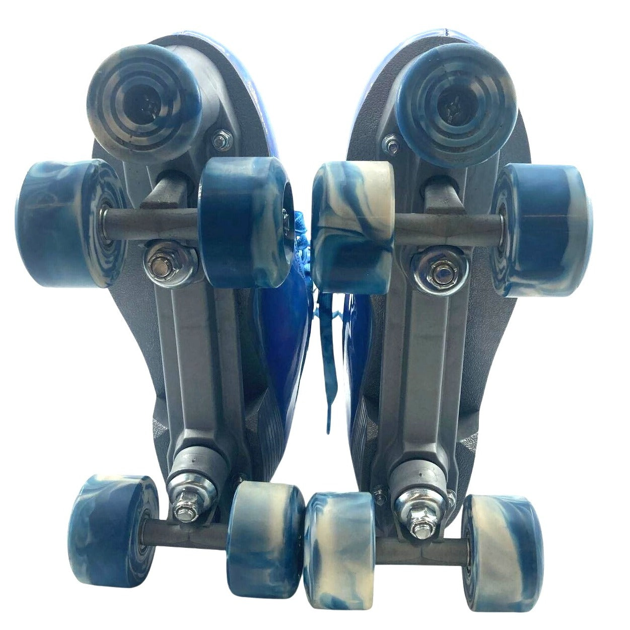 Holographic Blue High-Top Quad Roller Skates With Marbled Wheels - Size 8 - By JajaRolls