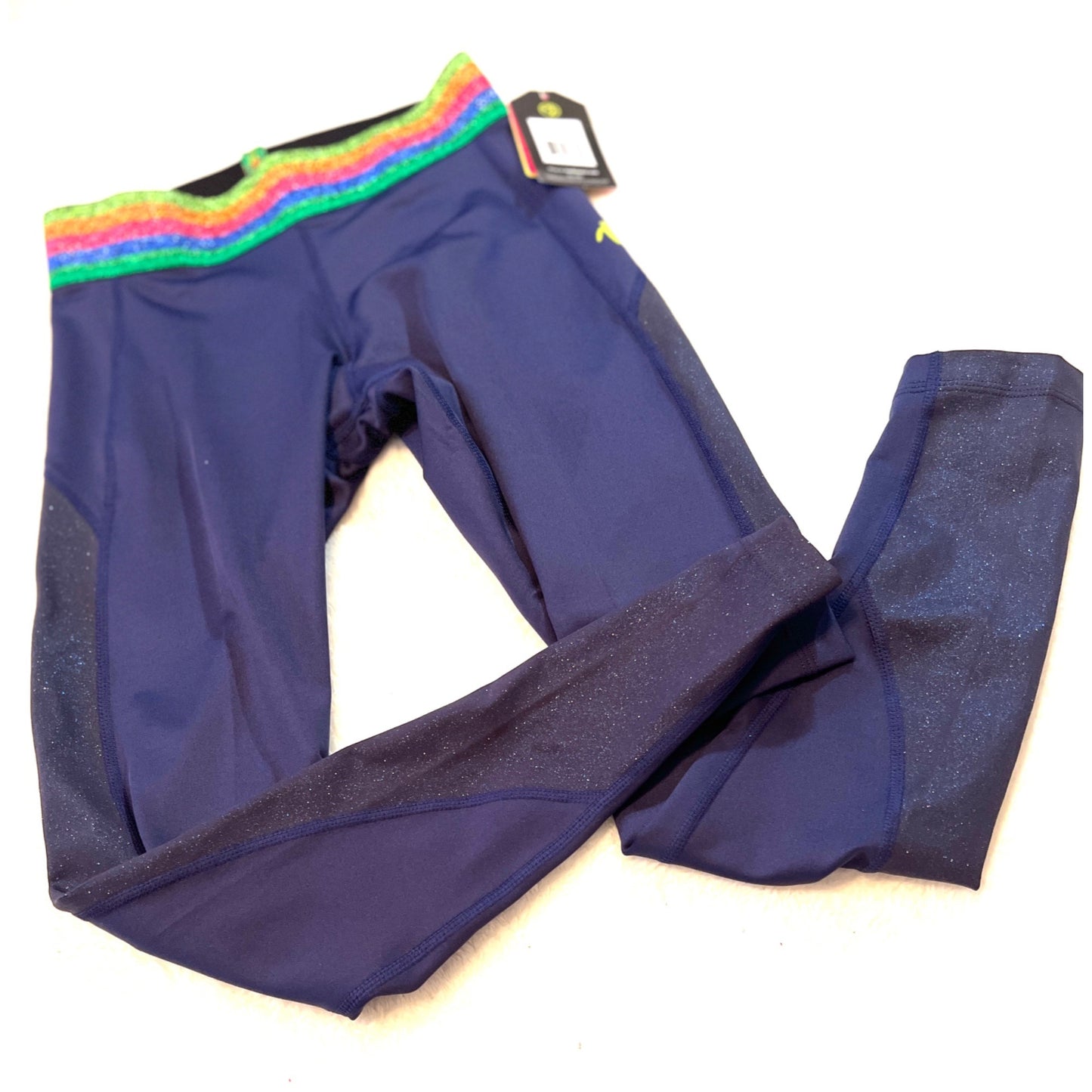 All That Glitters Is Zumba Ankle Leggings Night Sky XS Rainbow Waistband
