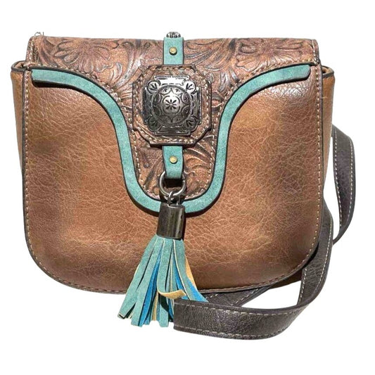 Justin Women's Small Crossbody Purse W/ Brindle Trim & Painted Pony Tooled Leather