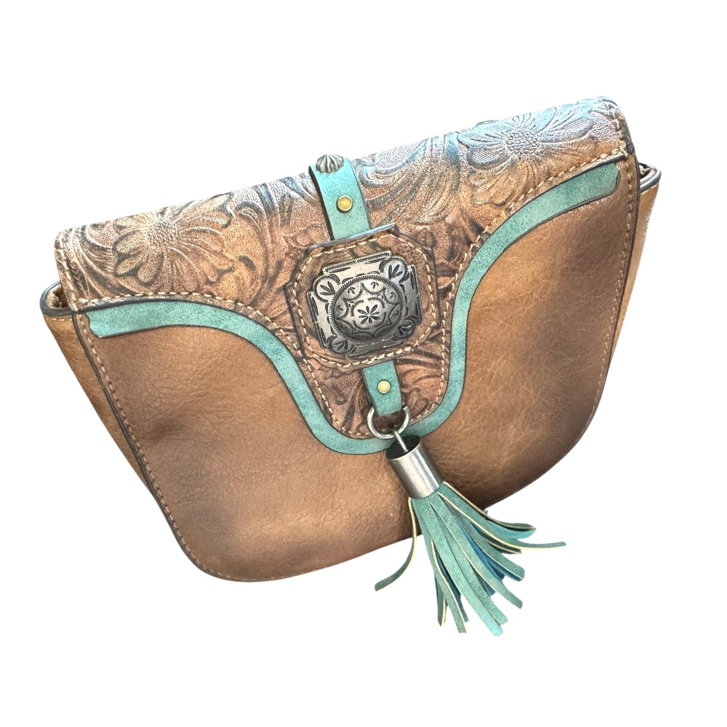 Justin Women's Small Crossbody Purse W/ Brindle Trim & Painted Pony Tooled Leather