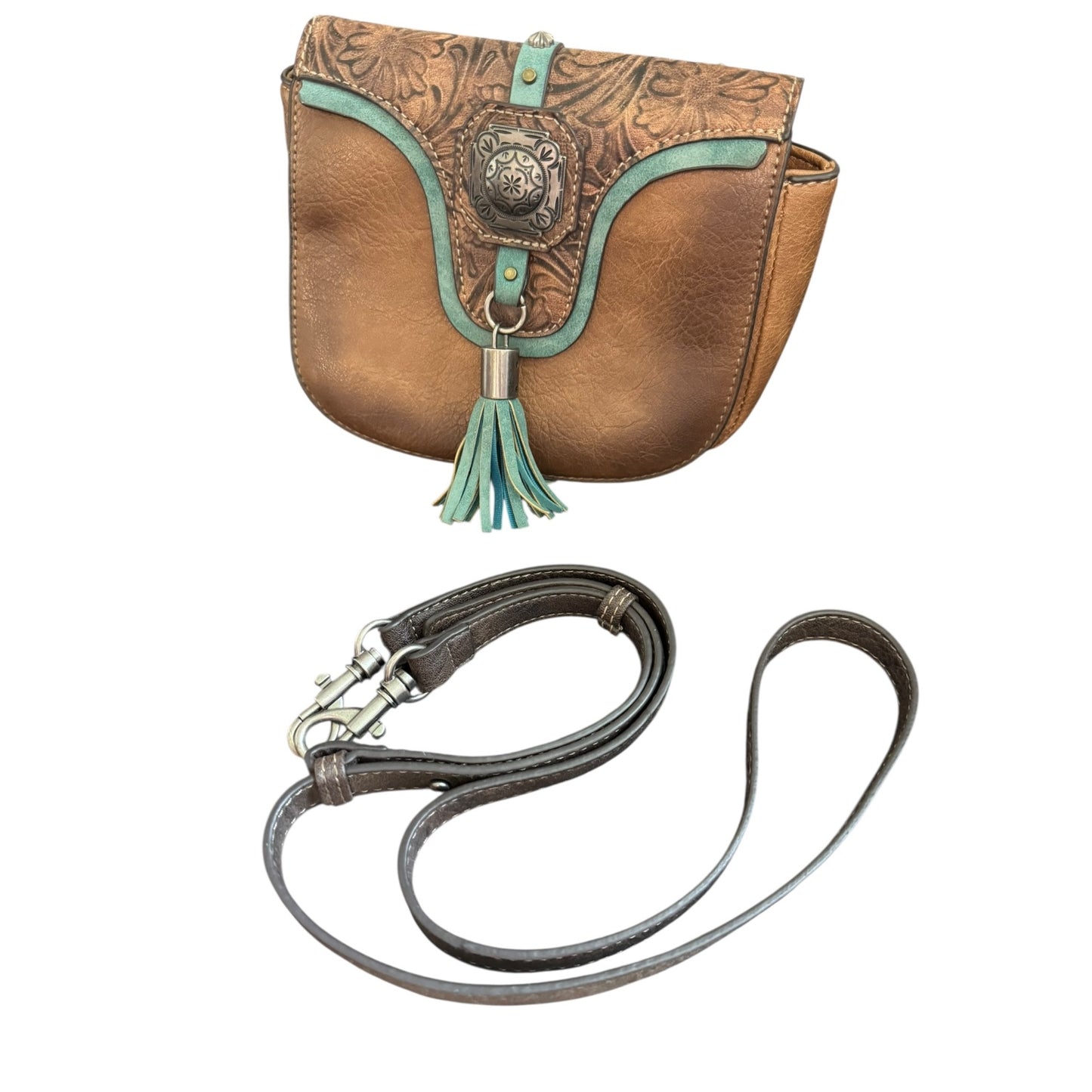 Justin Women's Small Crossbody Purse W/ Brindle Trim & Painted Pony Tooled Leather