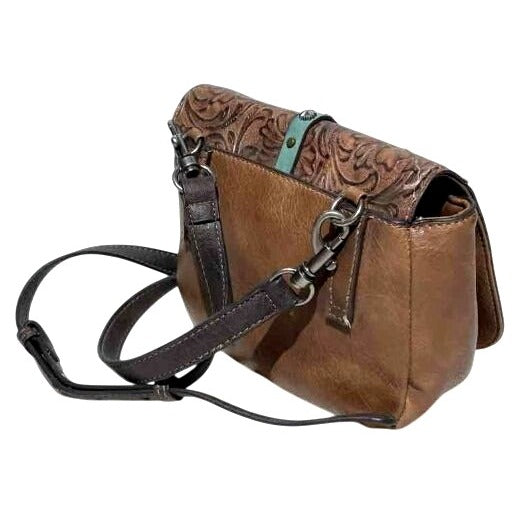 Justin Women's Small Crossbody Purse W/ Brindle Trim & Painted Pony Tooled Leather