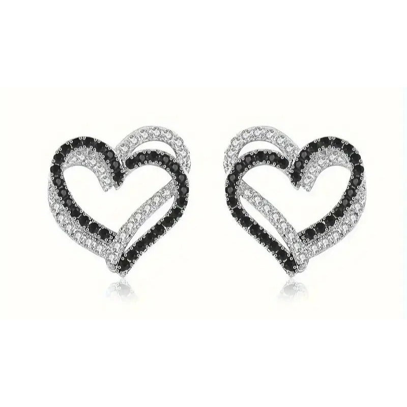 Black & White Heart-Shaped Stud Earrings