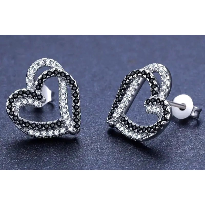 Black & White Heart-Shaped Stud Earrings