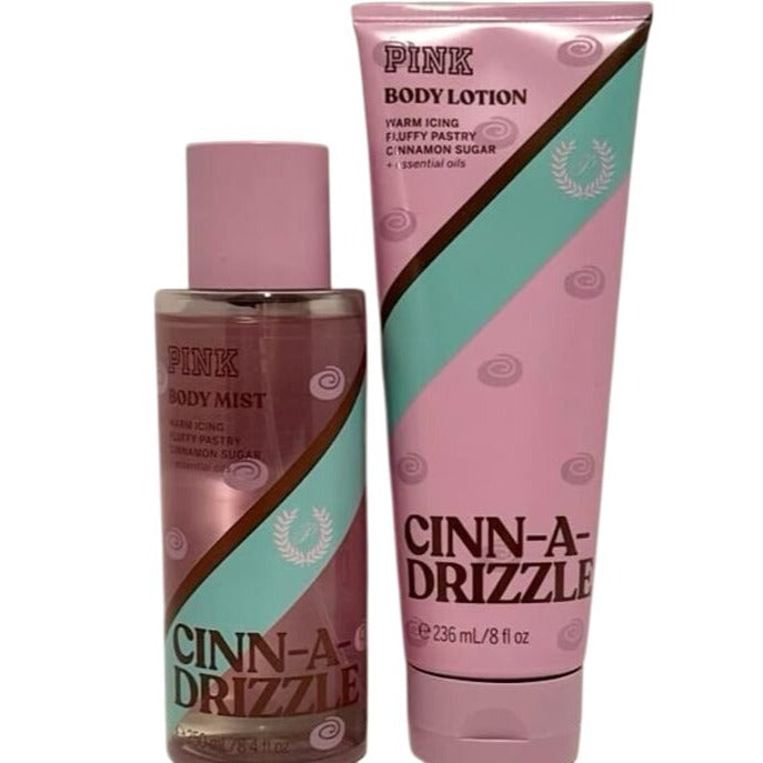 VS Pink Cinn-A-Drizzle Body Care Set Warming Fragrance Mist & Lotion NEW
