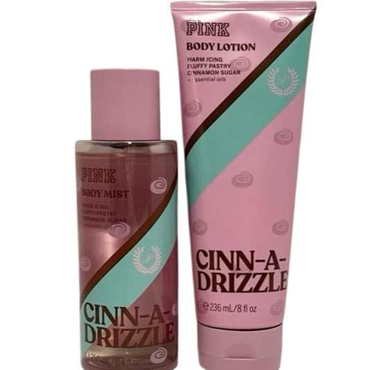 VS Pink Cinn-A-Drizzle Body Care Set Warming Fragrance Mist & Lotion NEW