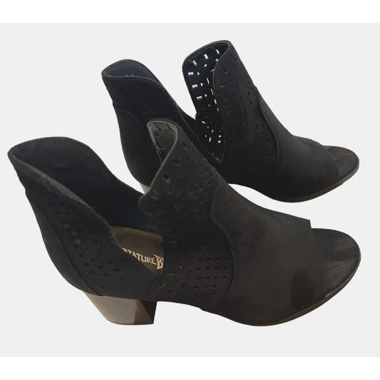 Nature Breeze Women's Black Perforated Open Toe Booties - Size 9
