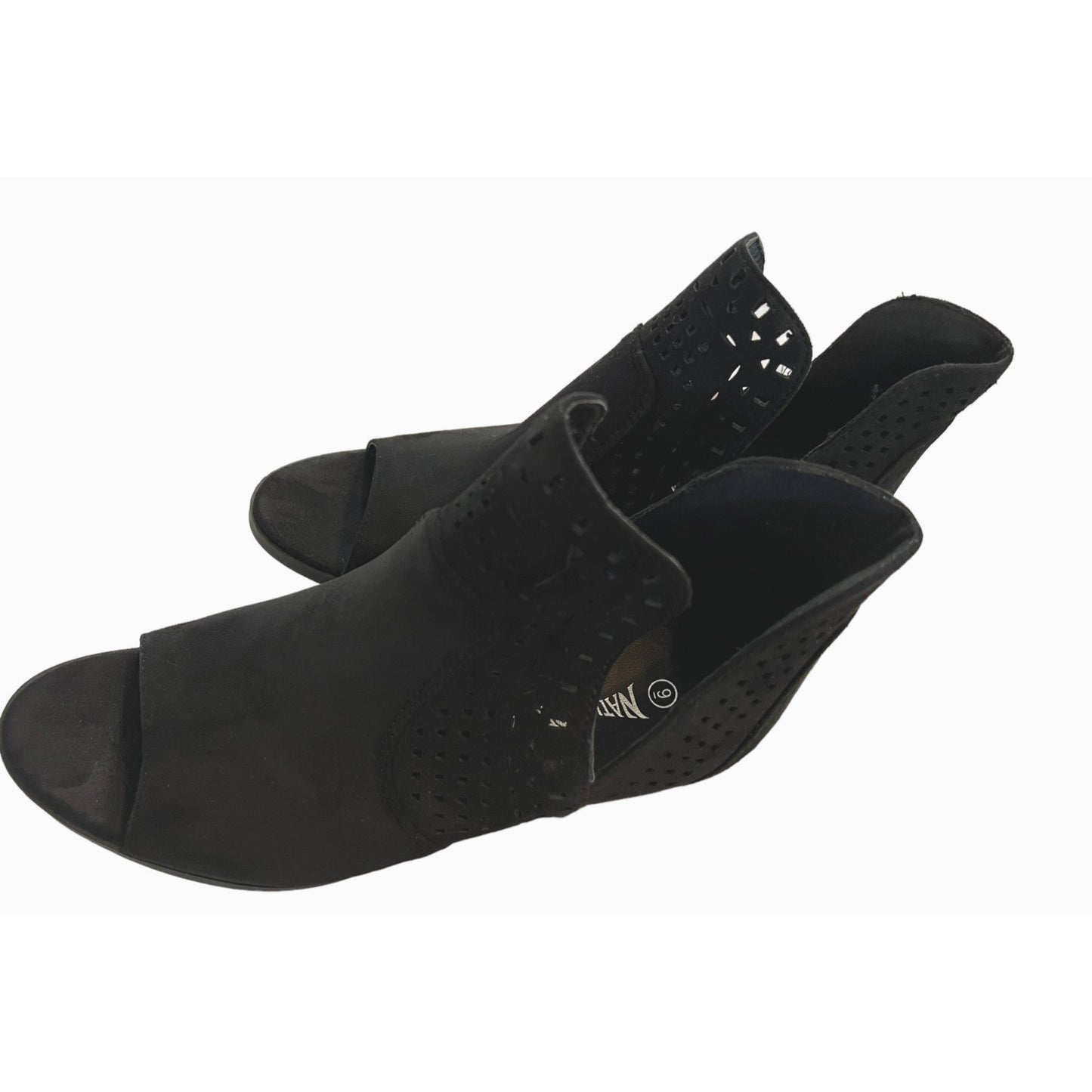 Nature Breeze Women's Black Perforated Open Toe Booties - Size 9