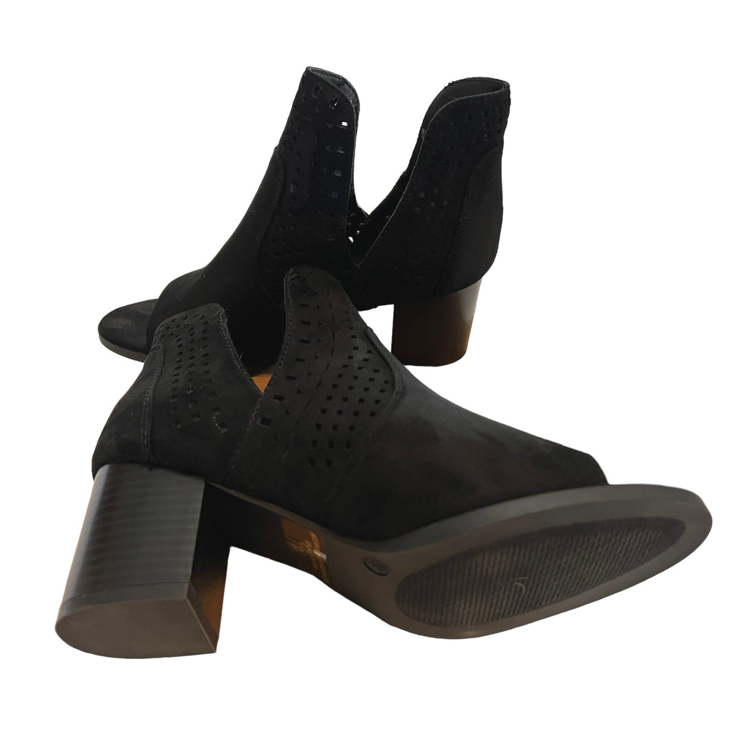 Nature Breeze Women's Black Perforated Open Toe Booties - Size 9