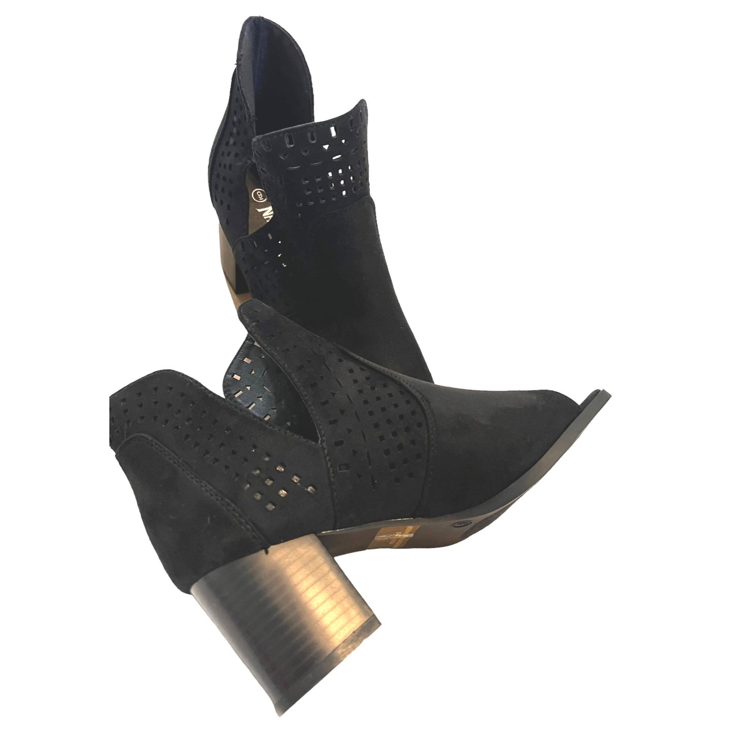 Nature Breeze Women's Black Perforated Open Toe Booties - Size 9