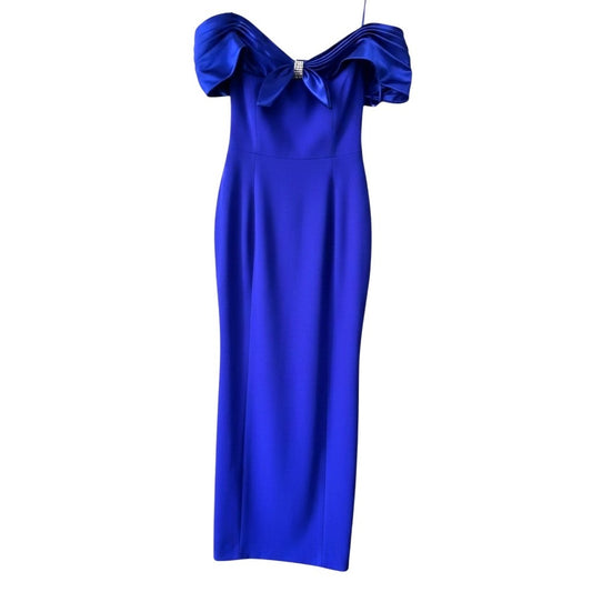Morton Myles Blue Formal Gown With Satin Bow & Rhinestone Detail Size 8