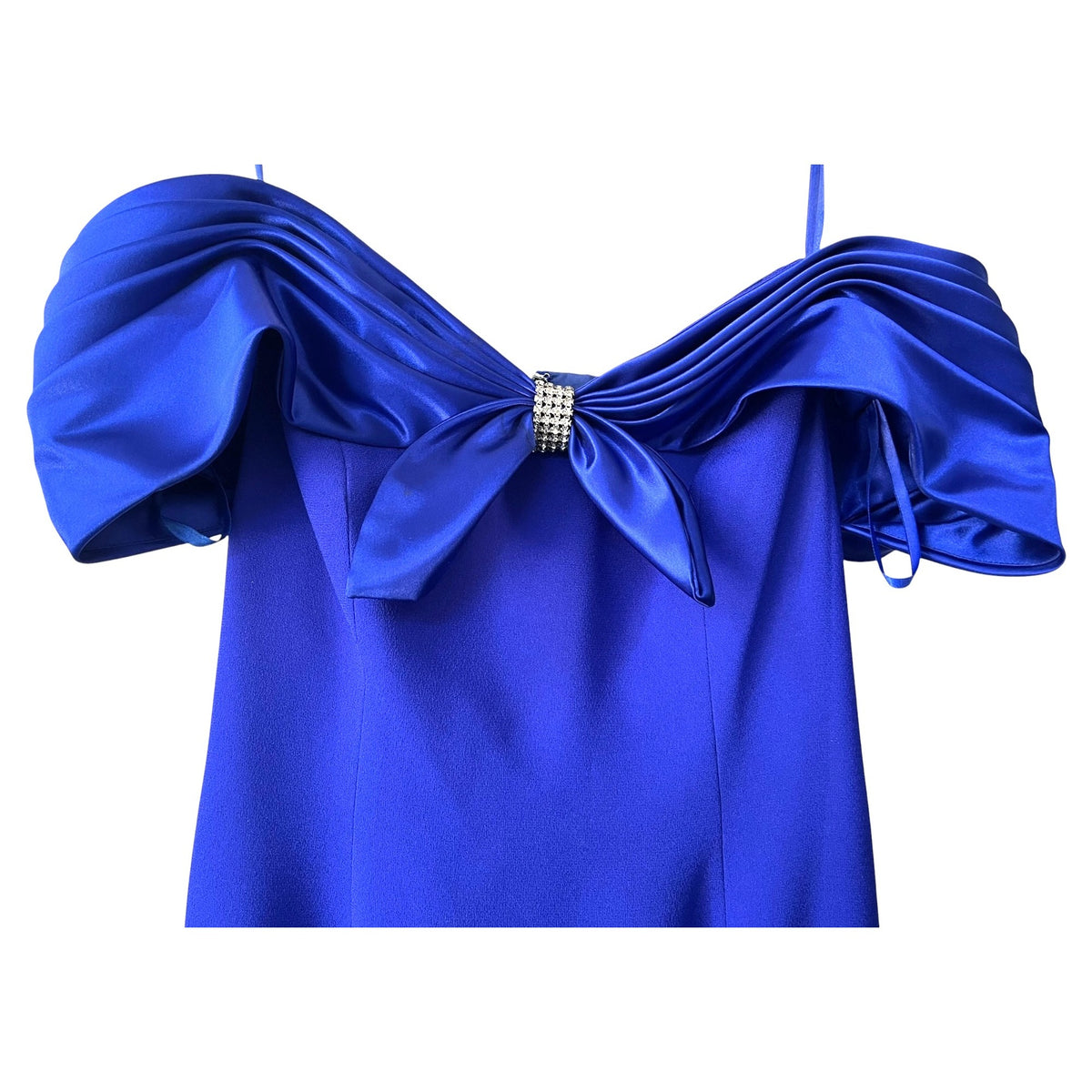 Morton Myles Blue Formal Gown With Satin Bow & Rhinestone Detail Size 8