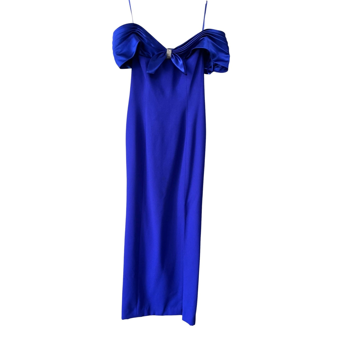Morton Myles Blue Formal Gown With Satin Bow & Rhinestone Detail Size 8