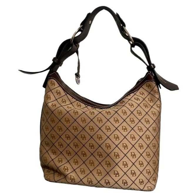 Dooney & Bourke Signature Tan & Brown Logo Shoulder Bag