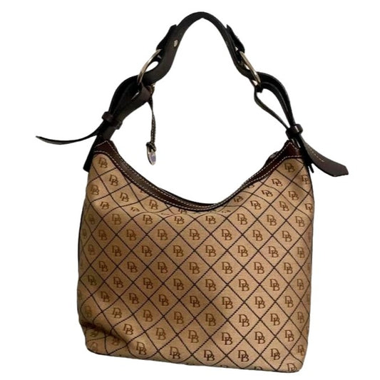 Dooney & Bourke Signature Tan & Brown Logo Shoulder Bag