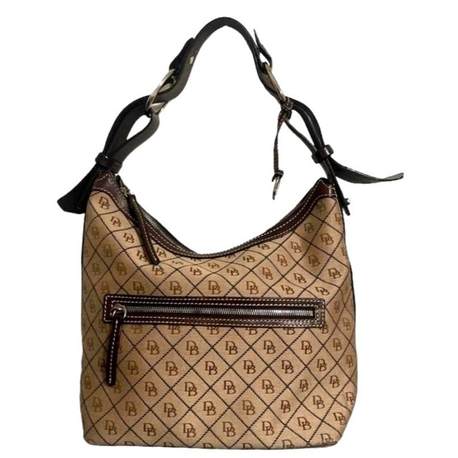 Dooney & Bourke Signature Tan & Brown Logo Shoulder Bag