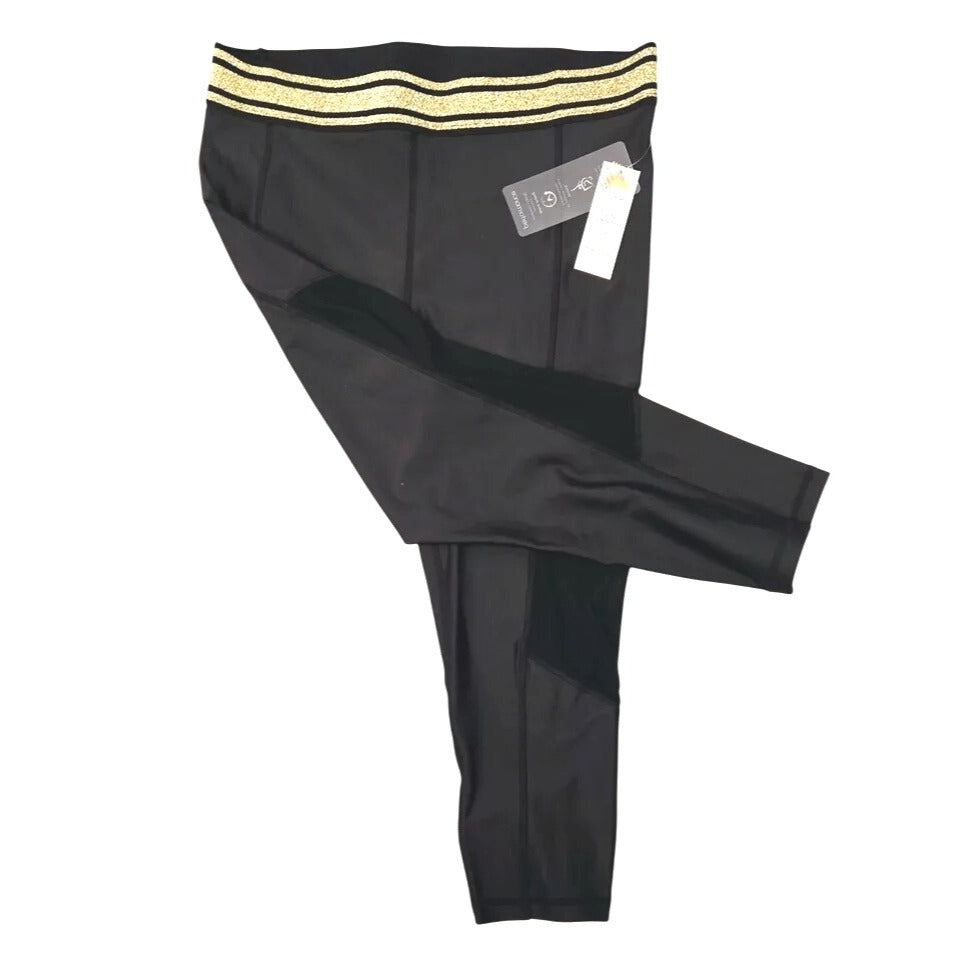 C&C California Women's Black Capri Leggings With Gold Glitter Waistband XS New