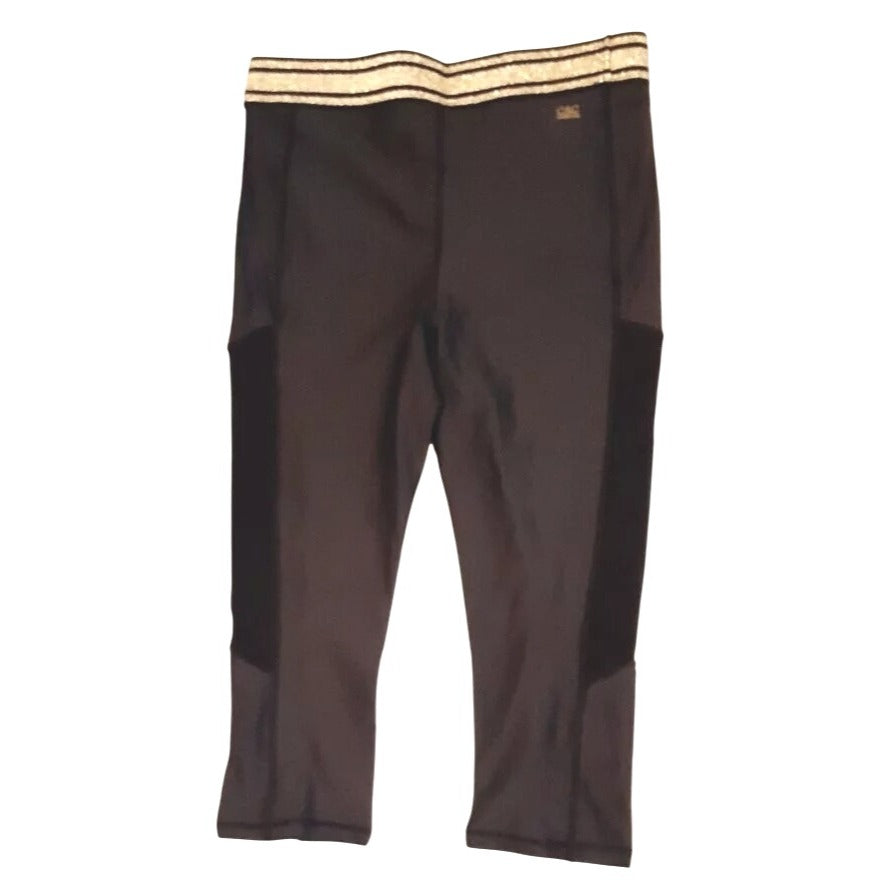 C&C California Women's Black Capri Leggings With Gold Glitter Waistband XS New