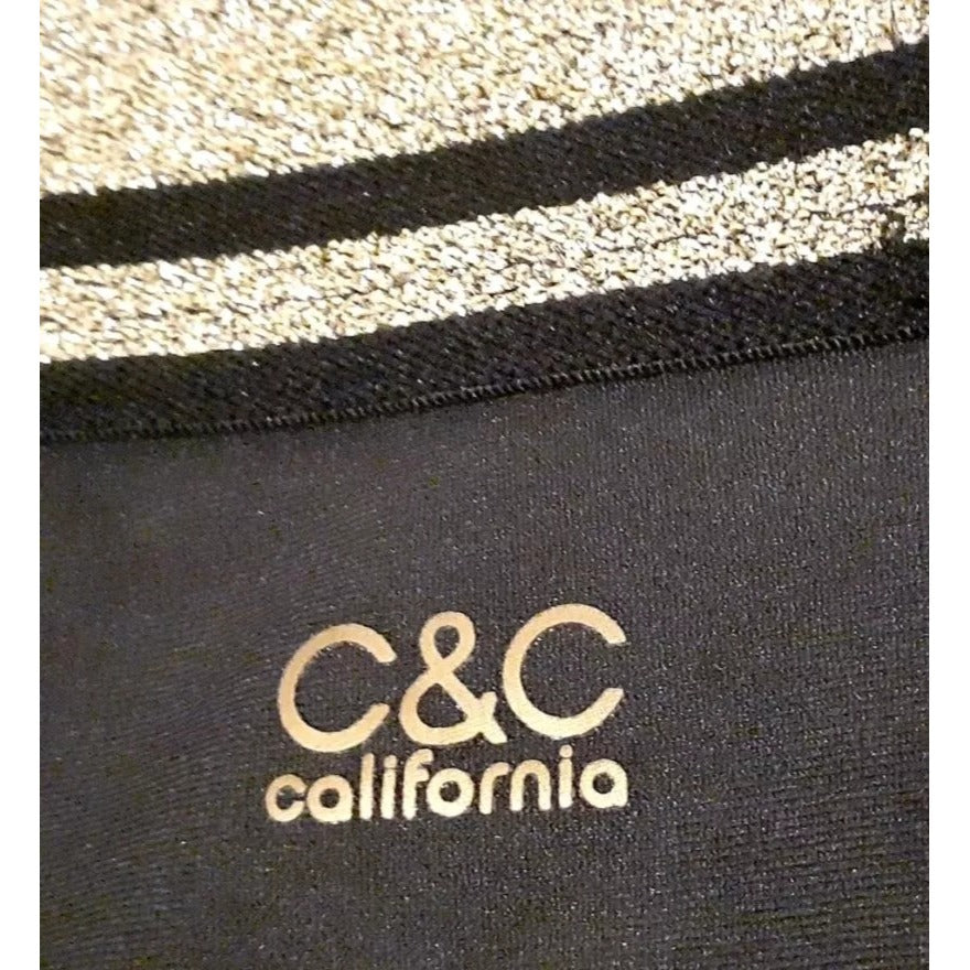 C&C California Women's Black Capri Leggings With Gold Glitter Waistband XS New