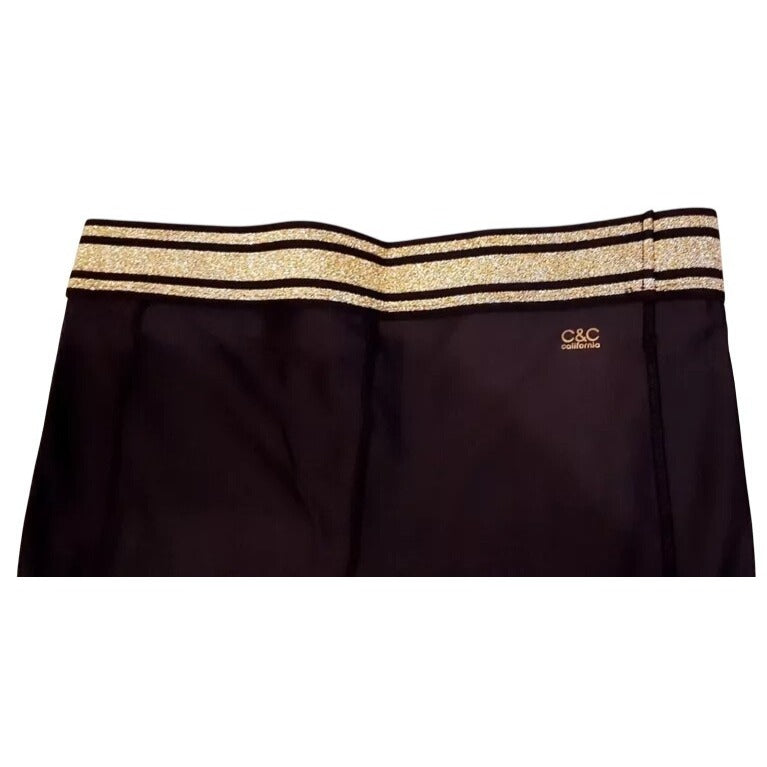 C&C California Women's Black Capri Leggings With Gold Glitter Waistband XS New