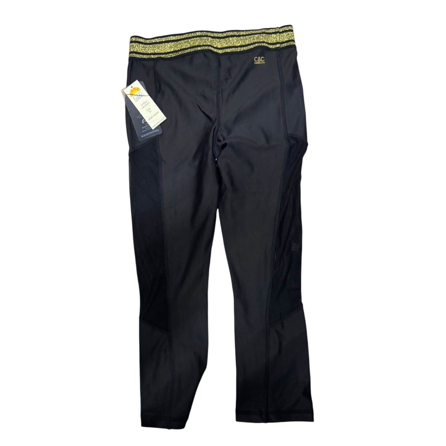 C&C California Women's Black Capri Leggings With Gold Glitter Waistband XS New