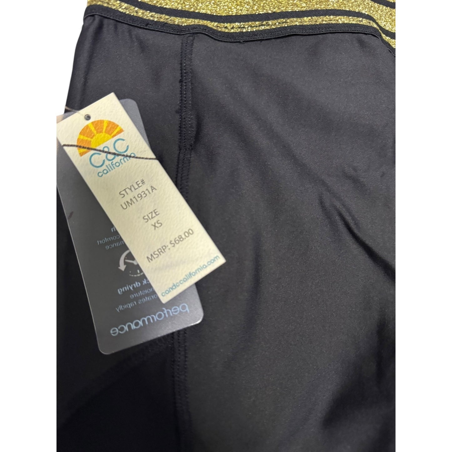 C&C California Women's Black Capri Leggings With Gold Glitter Waistband XS New