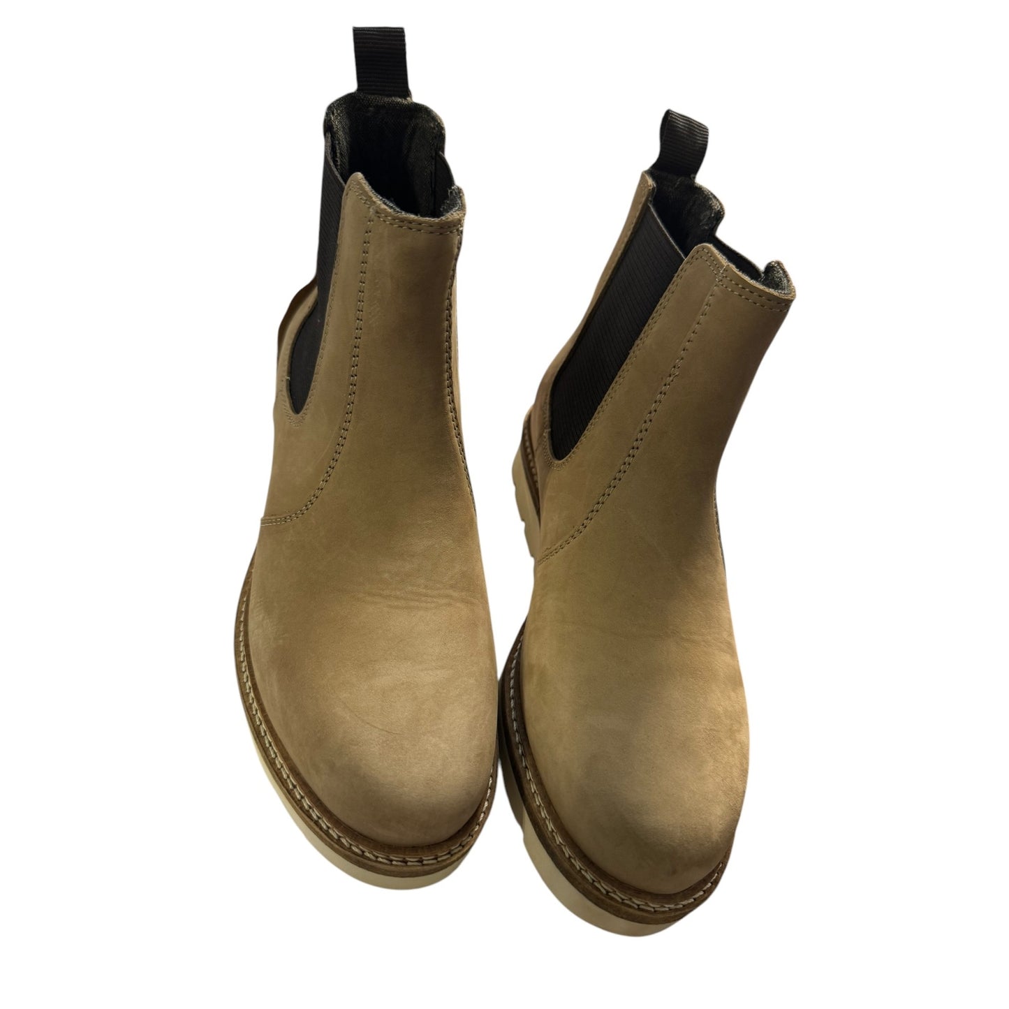 Women's Alpine Design Tan Leather Chelsea Boots With White Sole & Black Elastic Sides Size 6.5 NWT designed in Italy