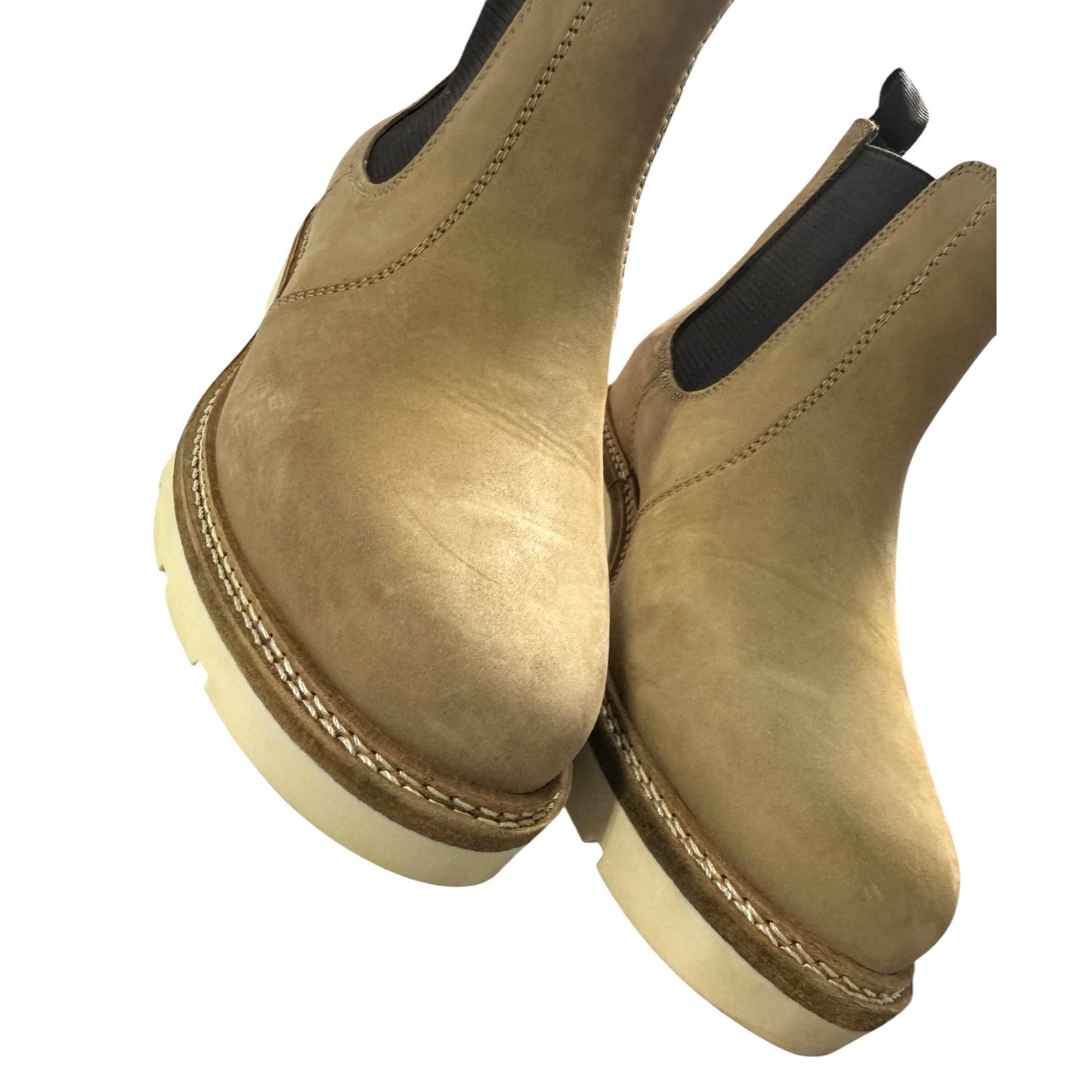 Women's Alpine Design Tan Leather Chelsea Boots With White Sole & Black Elastic Sides Size 6.5 NWT designed in Italy