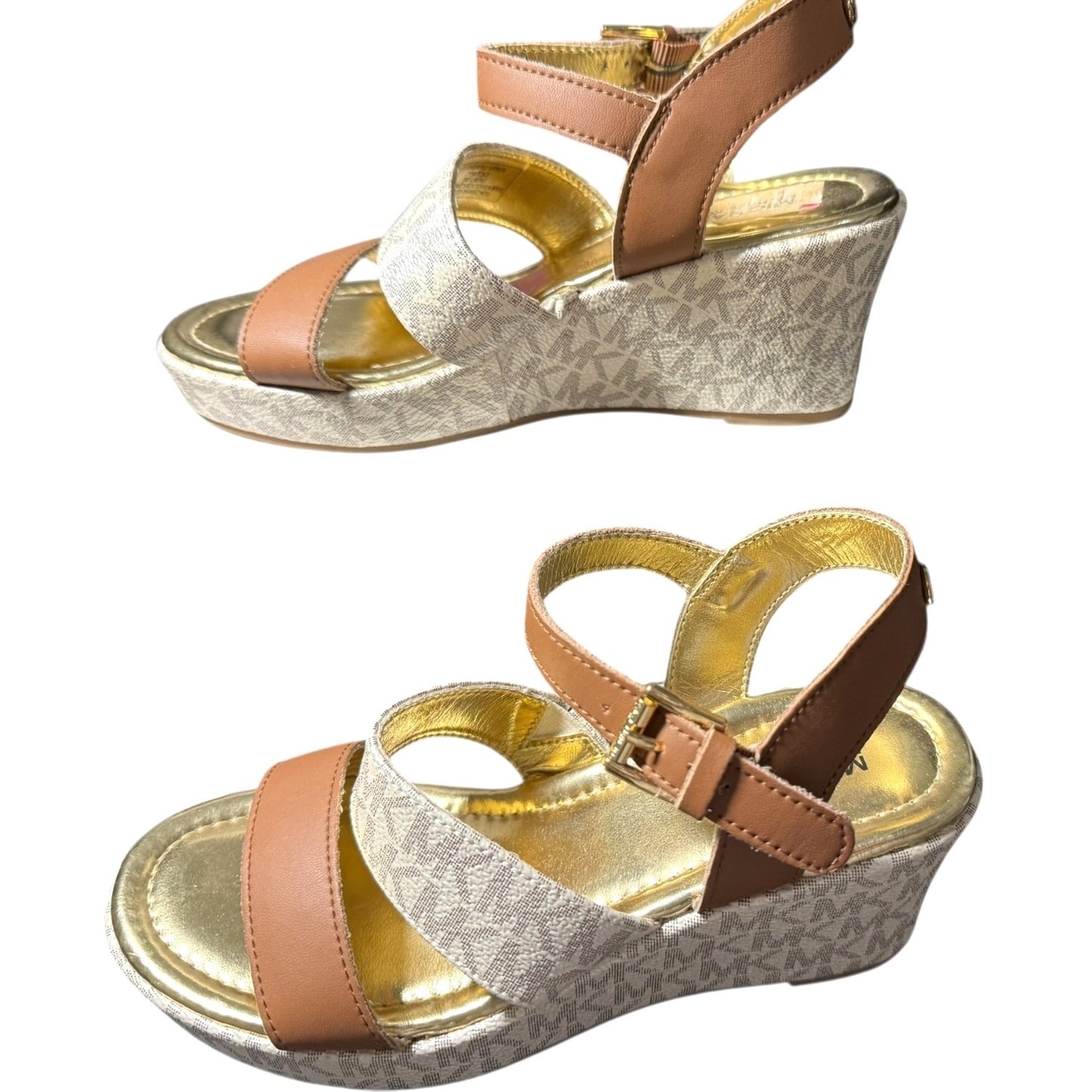 Michael Kors Girls Wedge Sandals Tan & Gold Size 3 Sandals