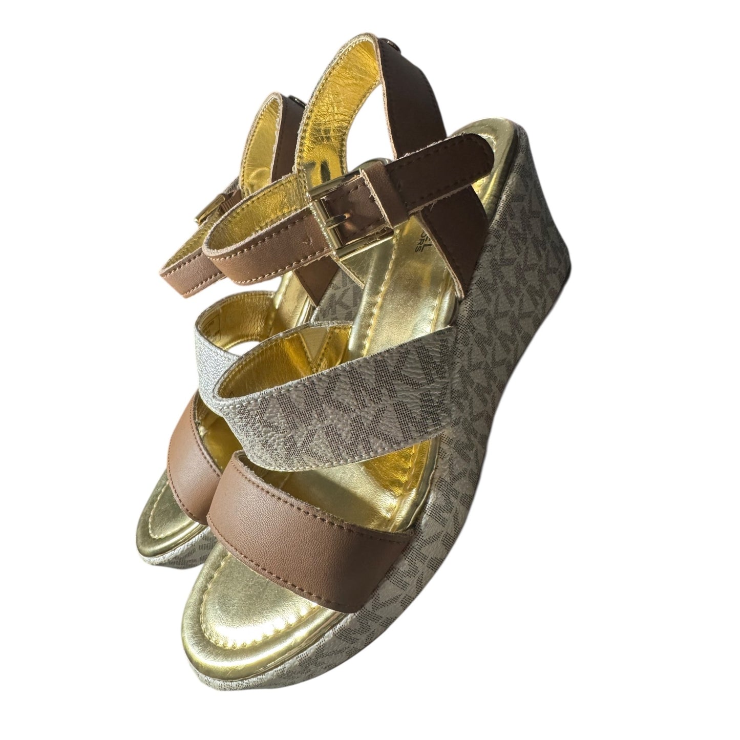 Michael Kors Girls Wedge Sandals Tan & Gold Size 3 Sandals