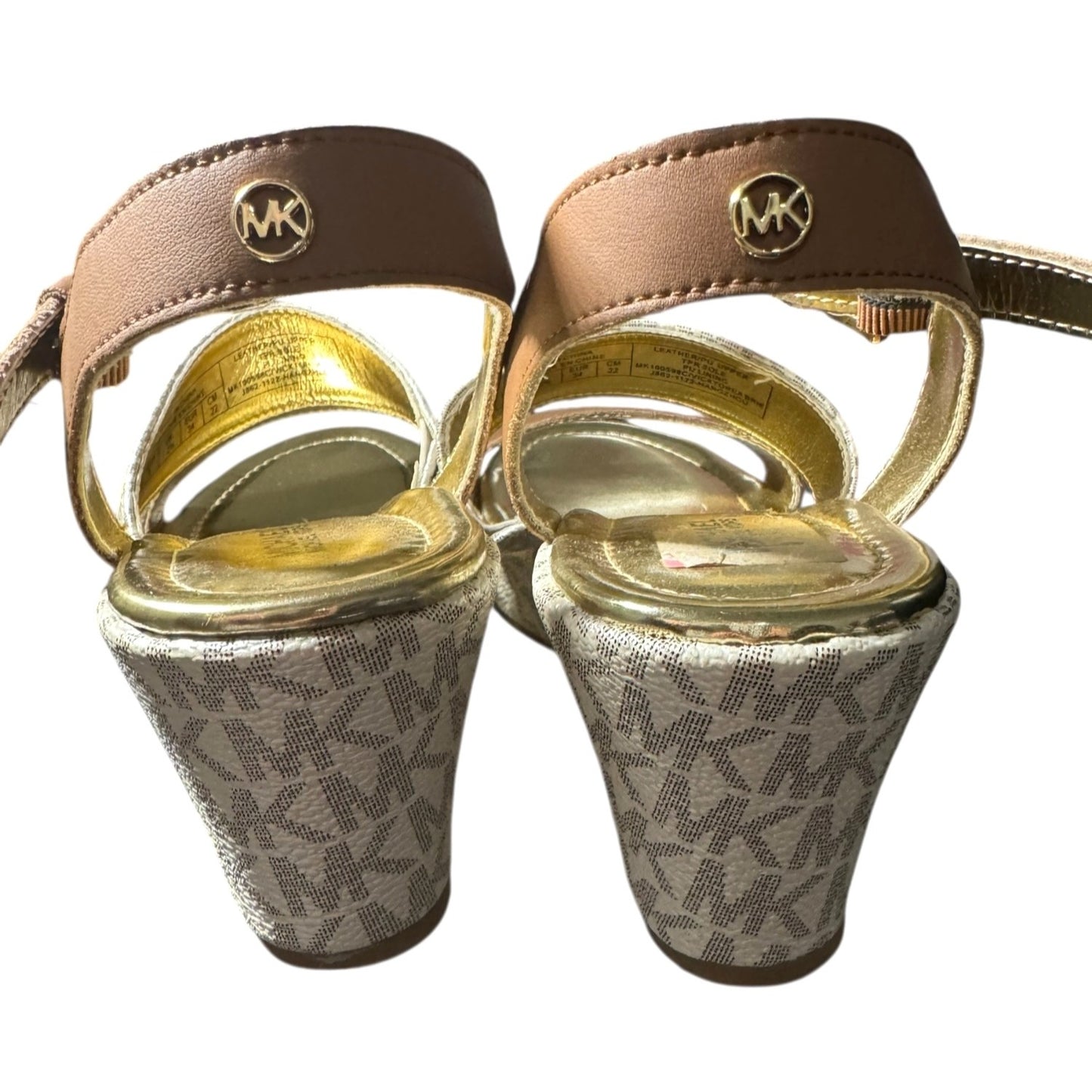 Michael Kors Girls Wedge Sandals Tan & Gold Size 3 Sandals