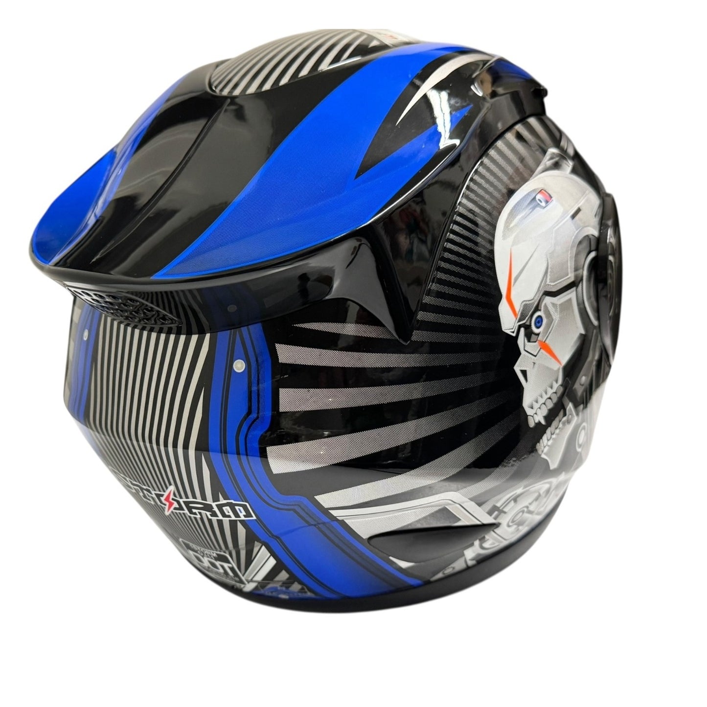 1Storm Full Face Motorcycle Helmet Blue/Black Skull Design With Visor & Bag DOT Approved