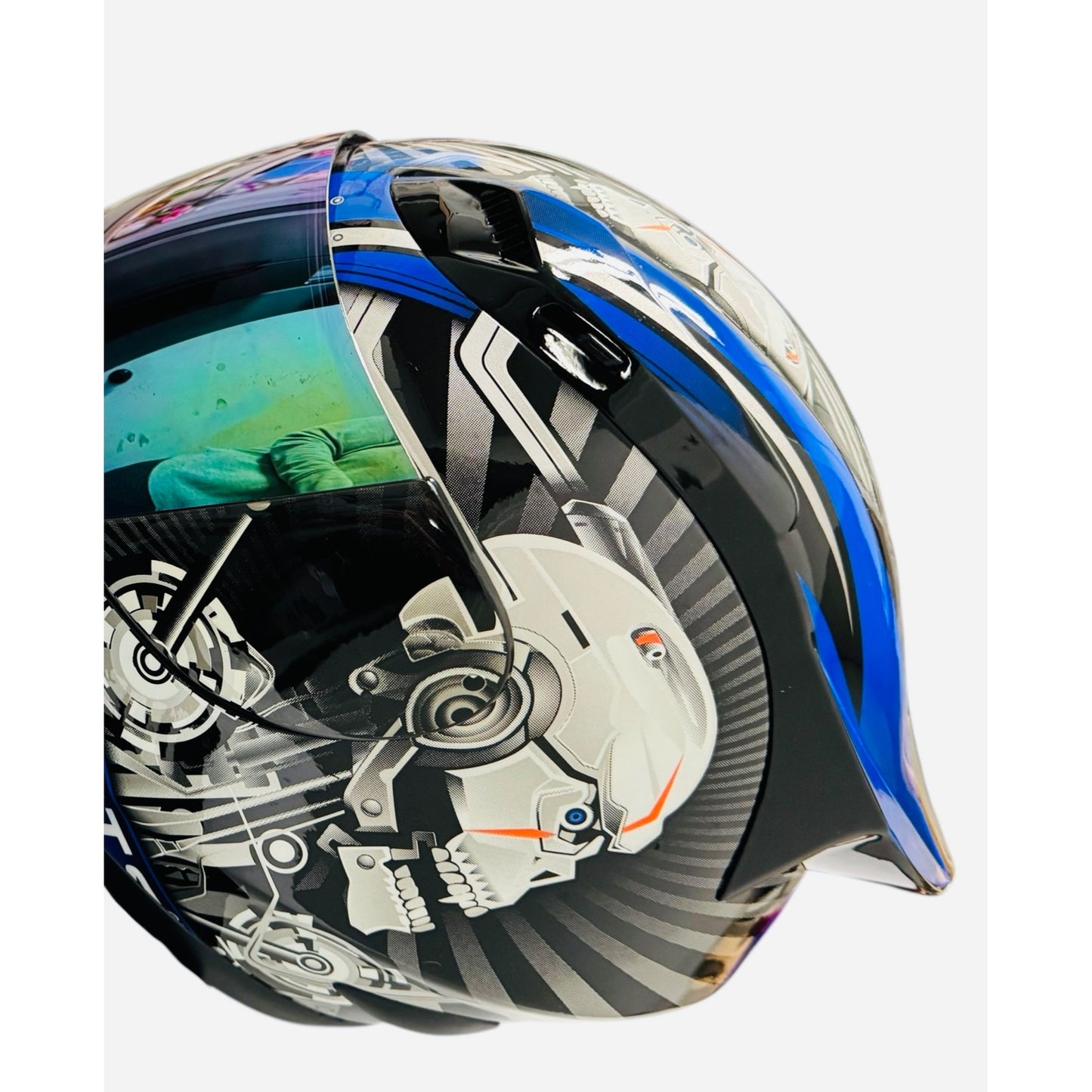 1Storm Full Face Motorcycle Helmet Blue/Black Skull Design With Visor & Bag DOT Approved