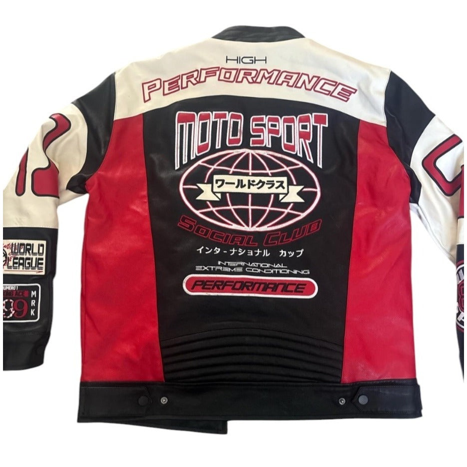 Smoke Rising SZ S World Class Moto Sport Faux Leather Jacket Black Red Racing Style