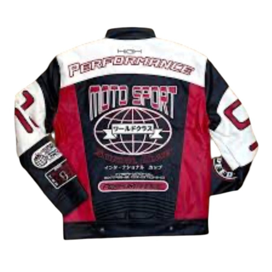 Smoke Rising SZ S World Class Moto Sport Faux Leather Jacket Black Red Racing Style