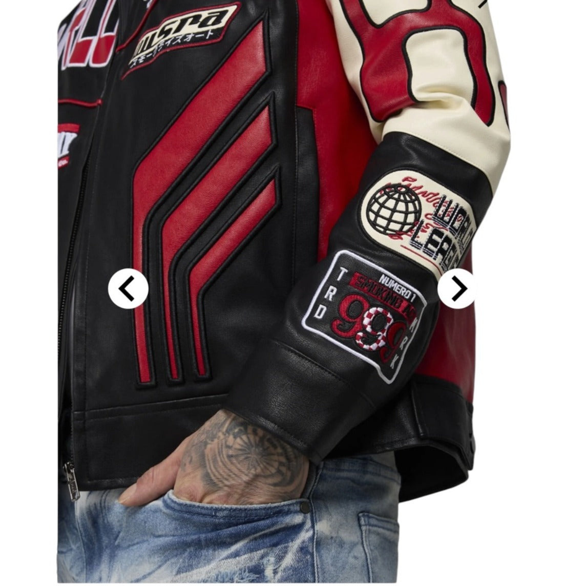 Smoke Rising SZ S World Class Moto Sport Faux Leather Jacket Black Red Racing Style