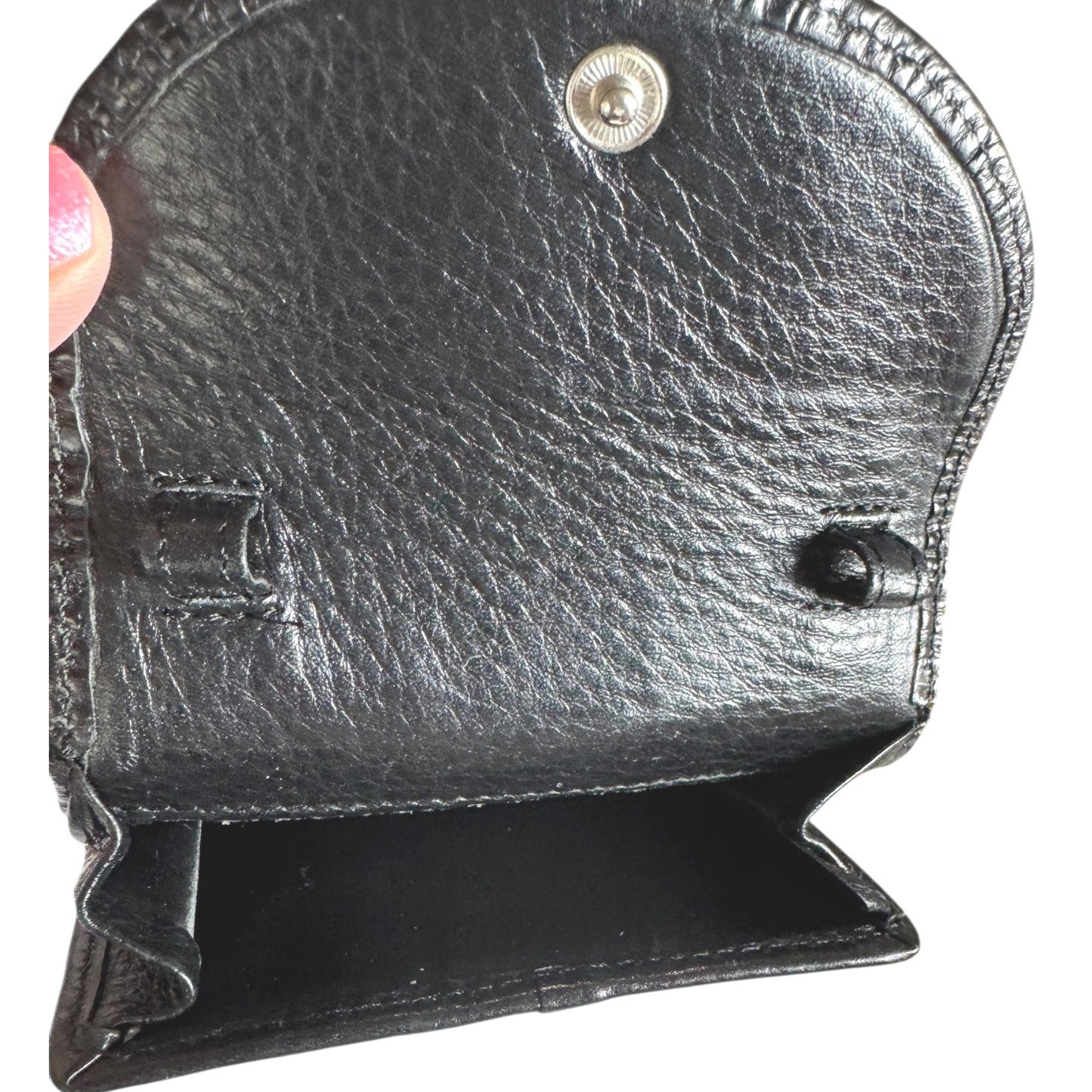 Vintage Black & Brown Dooney & Bourke Leather & Canvas Heart Print Bifold Wallet With ID Window & Snap Closure
