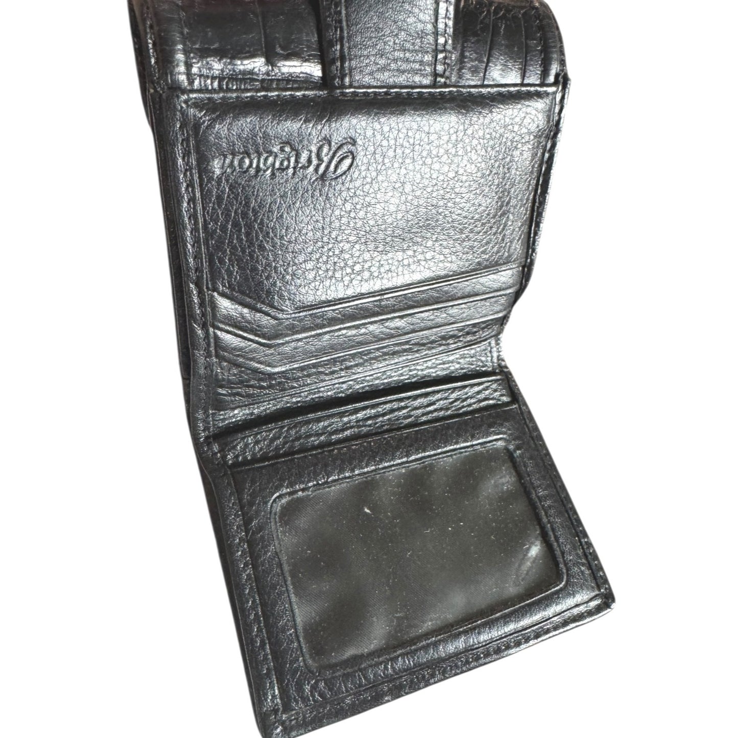 Vintage Black & Brown Dooney & Bourke Leather & Canvas Heart Print Bifold Wallet With ID Window & Snap Closure