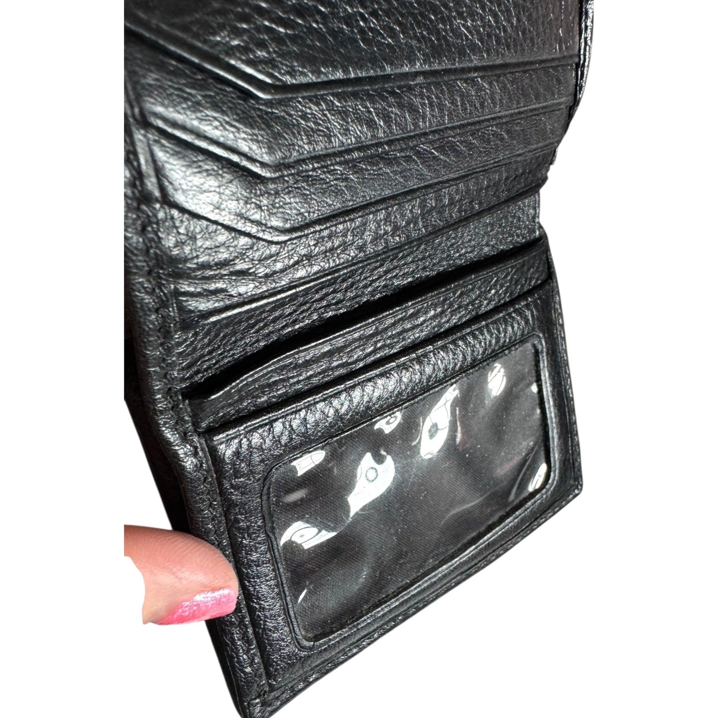 Vintage Black & Brown Dooney & Bourke Leather & Canvas Heart Print Bifold Wallet With ID Window & Snap Closure