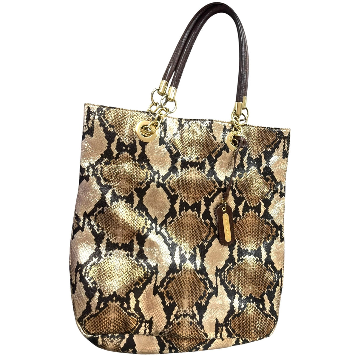 Cynthia Rowley Gold Snakeskin Print Tote Bag