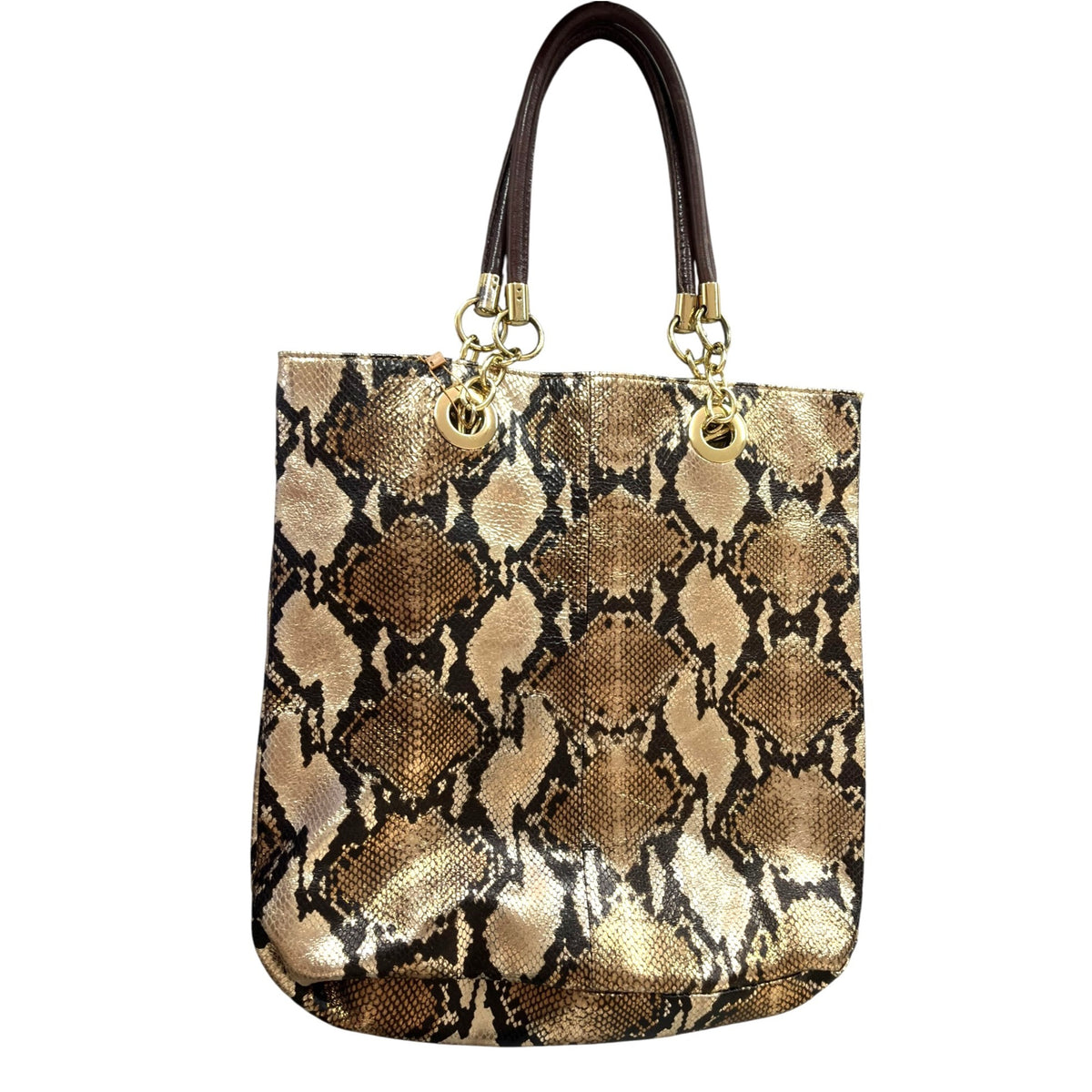 Cynthia Rowley Gold Snakeskin Print Tote Bag