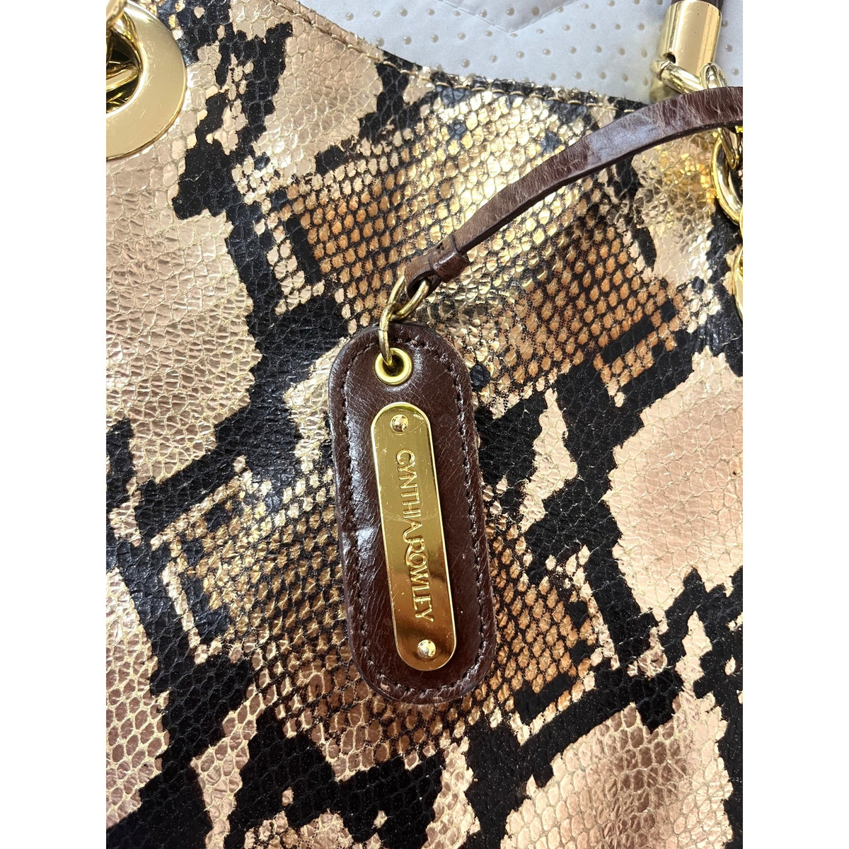 Cynthia Rowley Gold Snakeskin Print Tote Bag