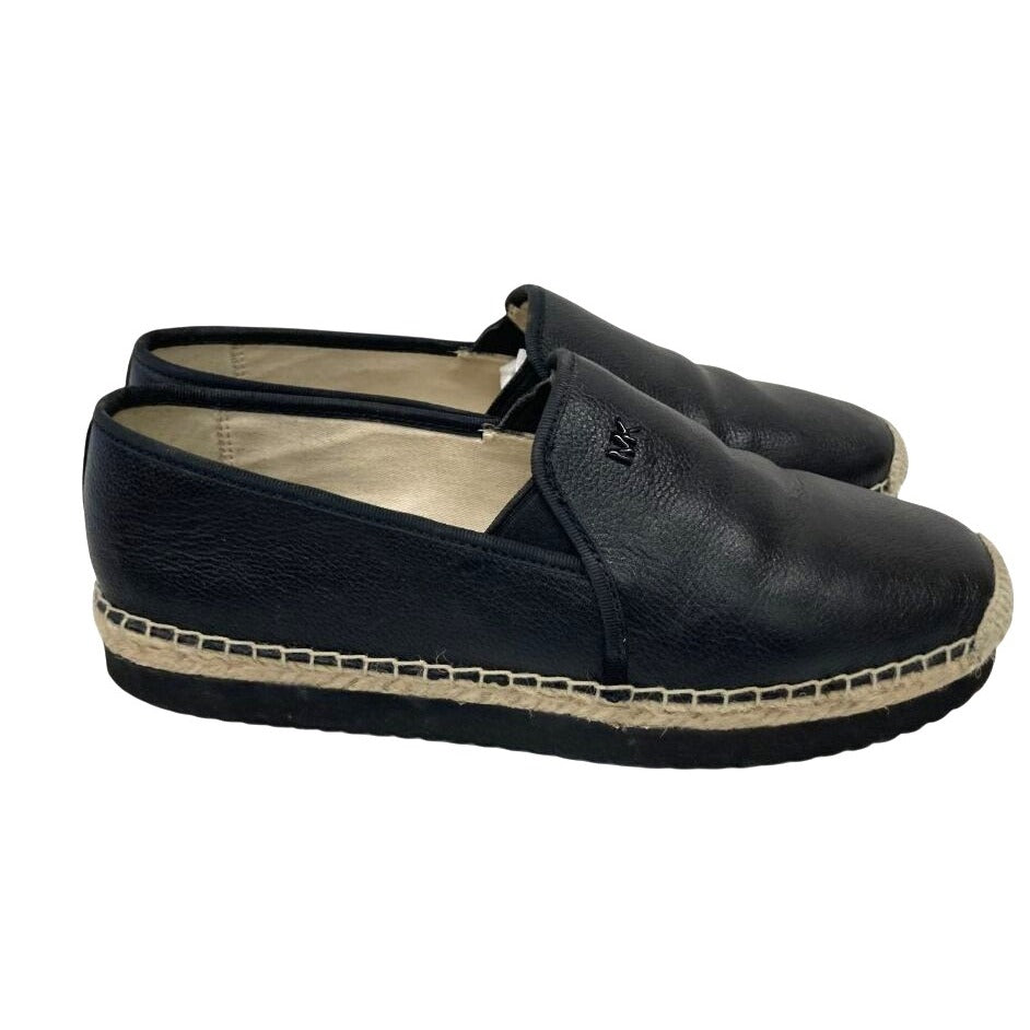 Michael Kors Black Leather Espadrille Flats Slip-On Shoes Size 8