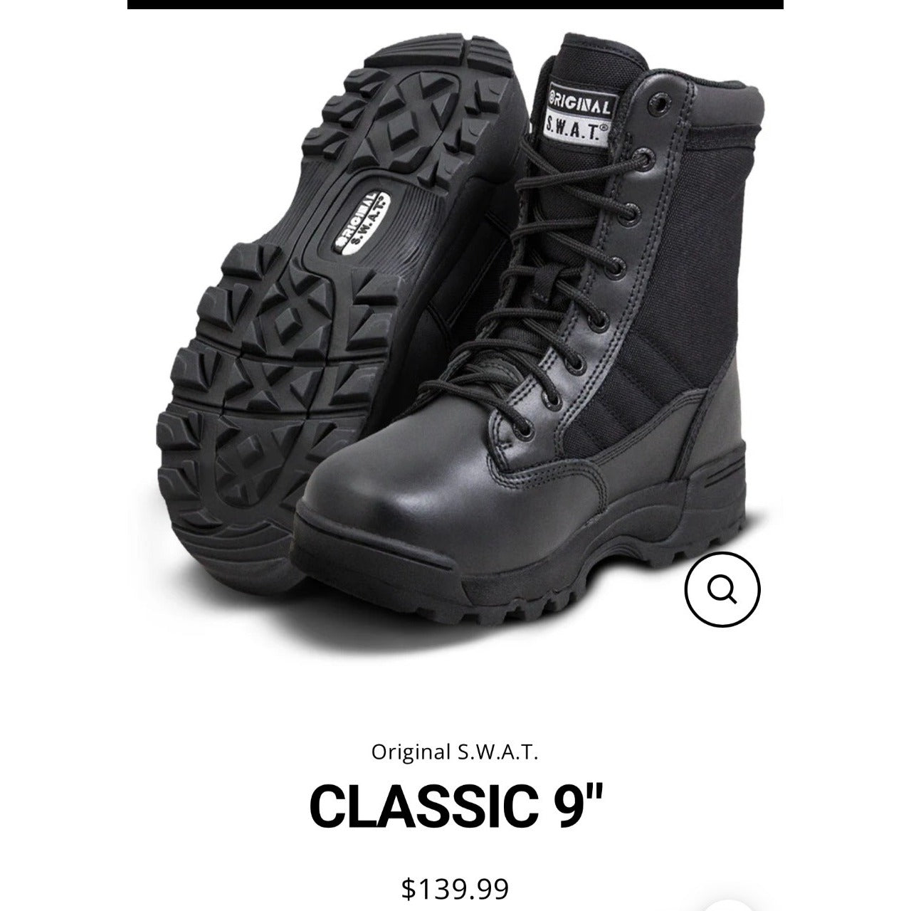 Original S.W.A.T. Classic 9" Tactical Boots Size 10 Black Leather & Cordura Durable Lightweight