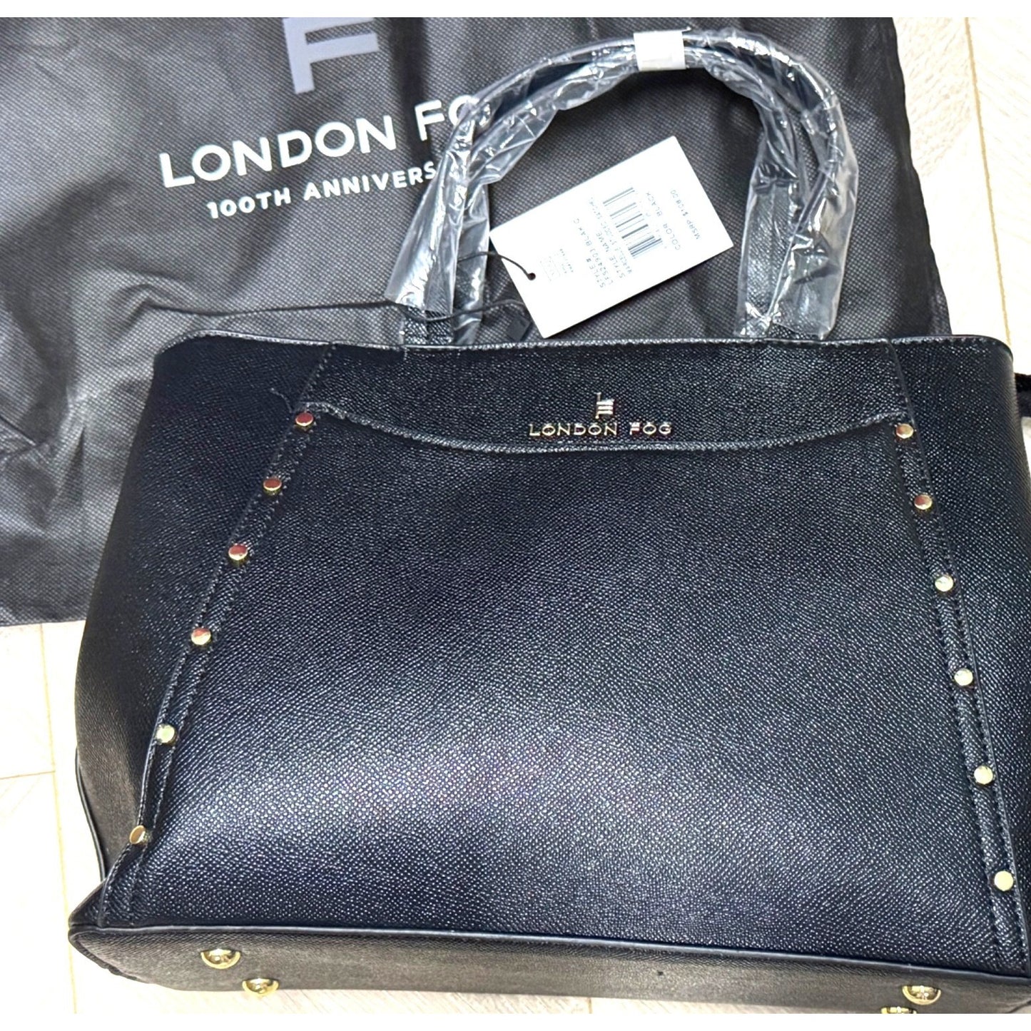 London Fog 100th Anniversary Black Saffiano Tote Bag  NWT & NWB