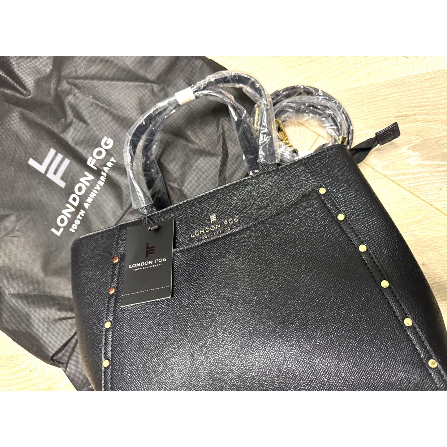London Fog 100th Anniversary Black Saffiano Tote Bag  NWT & NWB