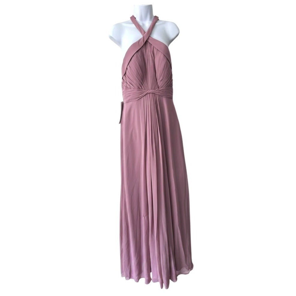Azazie Mauve Halter Pleated Chiffon Maxi Dress A6 Formal Evening Gown