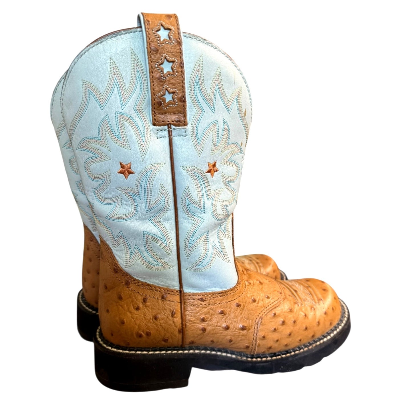 ARIAT Blue and Brown Ostrich Print Cowboy Boots Size 7C