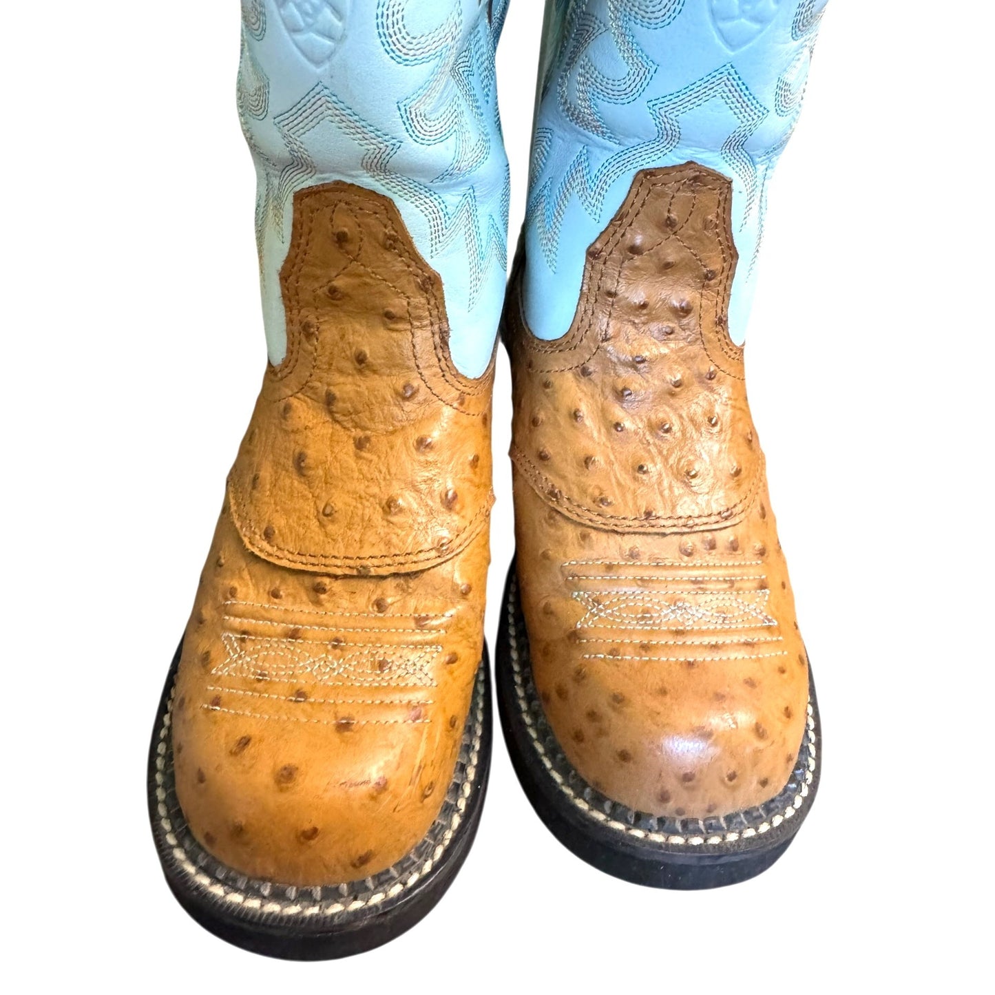 ARIAT Blue and Brown Ostrich Print Cowboy Boots Size 7C