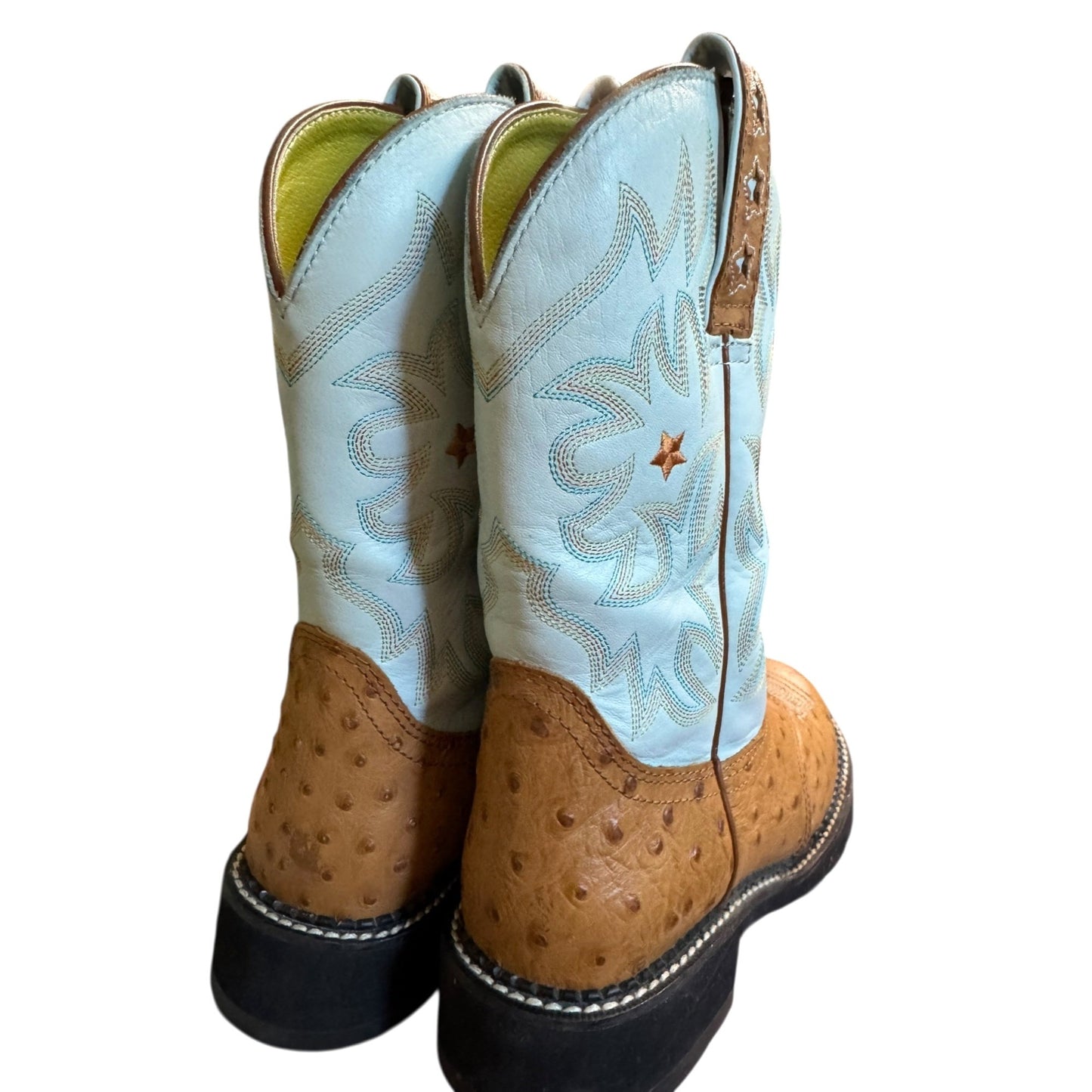 ARIAT Blue and Brown Ostrich Print Cowboy Boots Size 7C